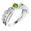 14K Gold Round Natural Peridot Criss-Cross Bezel-Set Ring - White Gold