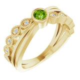 14K Gold Round Natural Peridot Criss-Cross Bezel-Set Ring - Yellow Gold