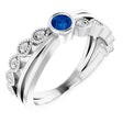 14K Gold Round Natural Blue Sapphire Criss-Cross Bezel-Set Ring - White Gold