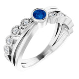 Platinum Round Natural Blue Sapphire Criss-Cross Bezel-Set Ring
