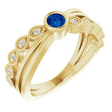 14K Gold Round Natural Blue Sapphire Criss-Cross Bezel-Set Ring - Yellow Gold