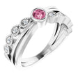 14K Gold Round Natural Pink Tourmaline Criss-Cross Bezel-Set Ring - White Gold