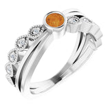 Platinum Round Natural Citrine Criss-Cross Bezel-Set Ring