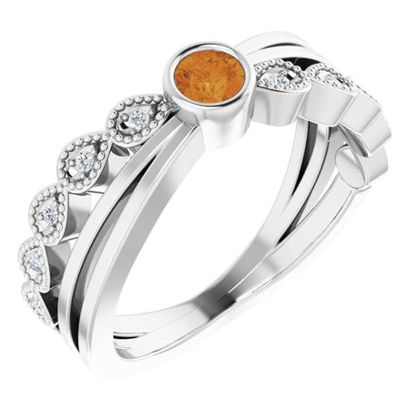 Platinum Round Natural Citrine Criss-Cross Bezel-Set Ring