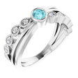 Platinum Round Natural Blue Zircon Criss-Cross Bezel-Set Ring