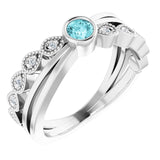 14K Gold Round Natural Blue Zircon Criss-Cross Bezel-Set Ring - White Gold