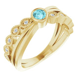 14K Gold Round Natural Blue Zircon Criss-Cross Bezel-Set Ring - Yellow Gold