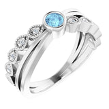 Platinum Round Natural Aquamarine Criss-Cross Bezel-Set Ring