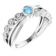 14K Gold Round Natural Aquamarine Criss-Cross Bezel-Set Ring - White Gold
