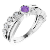 14K Gold Round Natural Amethyst Criss-Cross Bezel-Set Ring - White Gold