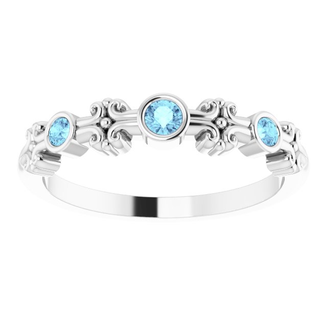 14K Gold Round Natural Aquamarine Bezel-Set Ring III - White Gold - view 3