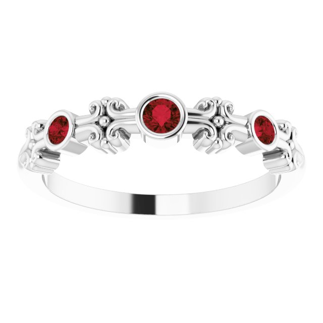 14K Gold Round Natural Mozambique Garnet Bezel-Set Ring III - White Gold - view 3