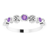 14K Gold Round Natural Amethyst Bezel-Set Ring III - White Gold - view 3