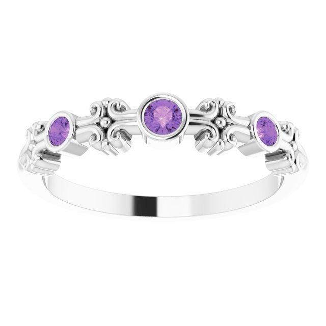 Platinum Round Natural Amethyst Bezel-Set Ring III - view 3