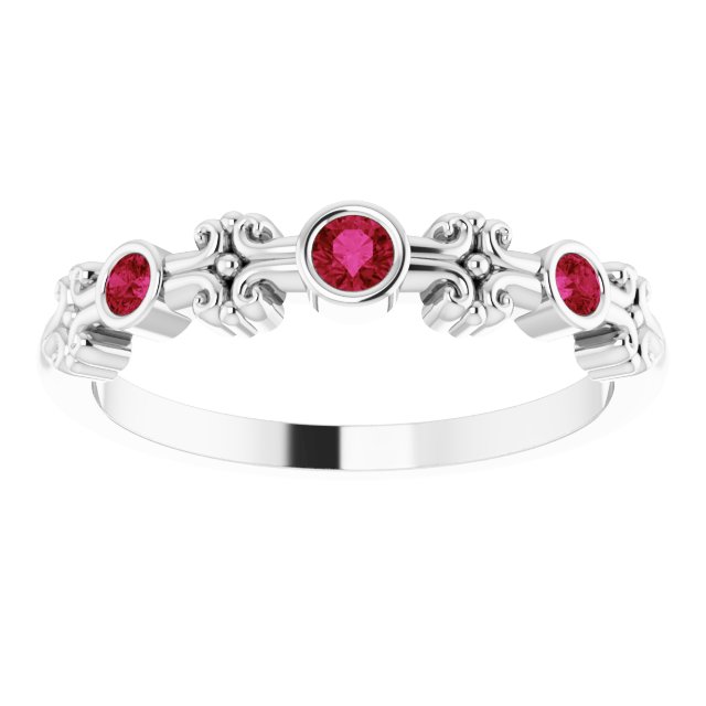 14K Gold Round Natural Ruby Bezel-Set Ring III - White Gold - view 3