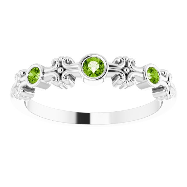 14K Gold Round Natural Peridot Bezel-Set Ring III - White Gold - view 3
