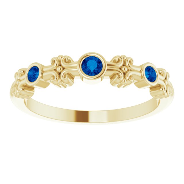 14K Gold Round Natural Blue Sapphire Bezel-Set Ring III - Yellow Gold - view 3