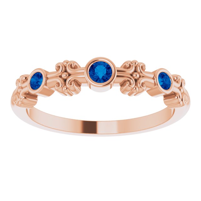 14K Gold Round Lab-Grown Blue Sapphire Bezel-Set Ring II - Rose Gold - view 3