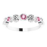14K Gold Round Natural Pink Tourmaline Bezel-Set Ring III - White Gold - view 3
