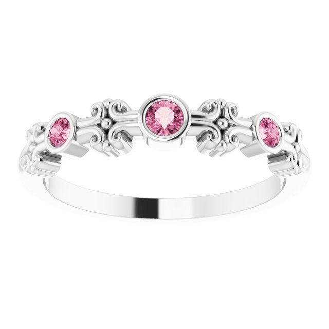 Platinum Round Natural Pink Tourmaline Bezel-Set Ring III - view 3
