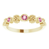 14K Gold Round Natural Pink Tourmaline Bezel-Set Ring III - Yellow Gold - view 3