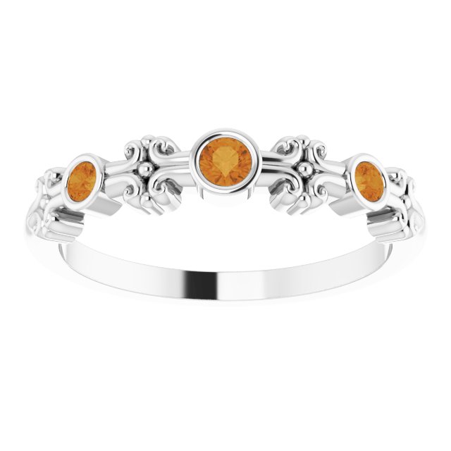 14K Gold Round Natural Citrine Bezel-Set Ring III - White Gold - view 3