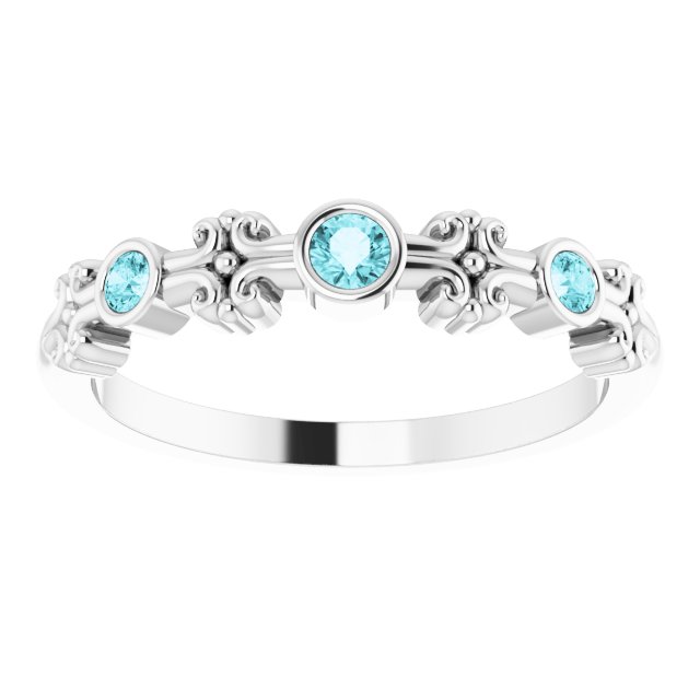 Platinum Round Natural Blue Zircon Bezel-Set Ring III - view 3