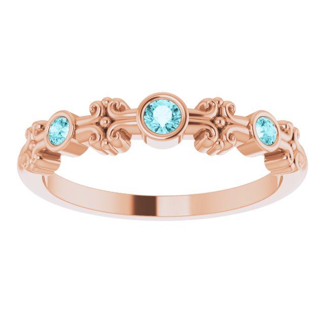 14K Gold Round Natural Blue Zircon Bezel-Set Ring III - Rose Gold - view 3