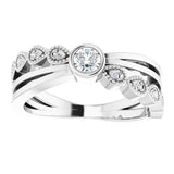 14K Gold Round Natural White Sapphire Criss-Cross Bezel-Set Ring - White Gold - view 3