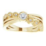 14K Gold Round Natural White Sapphire Criss-Cross Bezel-Set Ring - Yellow Gold - view 3