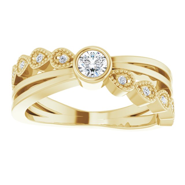 14K Gold Round Natural White Sapphire Criss-Cross Bezel-Set Ring - Yellow Gold - view 3