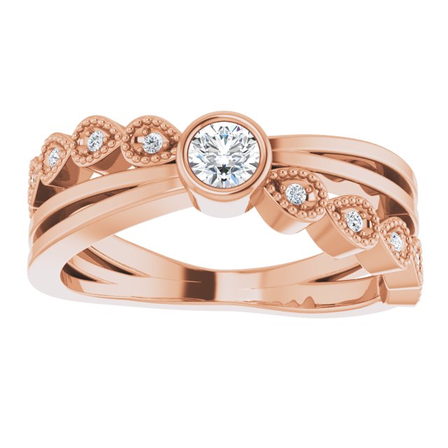 14K Gold Round Natural White Sapphire Criss-Cross Bezel-Set Ring - Rose Gold - view 3