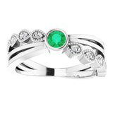 14K Gold Round Natural Emerald Criss-Cross Bezel-Set Ring - White Gold - view 3