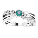 14K Gold Round Natural Alexandrite Criss-Cross Bezel-Set Ring - White Gold - view 3