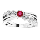 14K Gold Round Natural Ruby Criss-Cross Bezel-Set Ring - White Gold - view 3