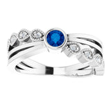 Platinum Round Natural Blue Sapphire Criss-Cross Bezel-Set Ring - view 3