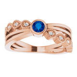 14K Gold Round Natural Blue Sapphire Criss-Cross Bezel-Set Ring - Rose Gold - view 3