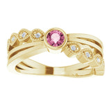 14K Gold Round Natural Pink Tourmaline Criss-Cross Bezel-Set Ring - Yellow Gold - view 3