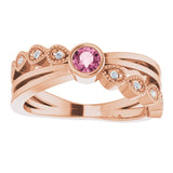 14K Gold Round Natural Pink Tourmaline Criss-Cross Bezel-Set Ring - Rose Gold - view 3