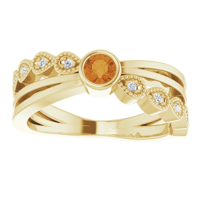 14K Gold Round Natural Citrine Criss-Cross Bezel-Set Ring - Yellow Gold - view 3