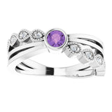 14K Gold Round Natural Amethyst Criss-Cross Bezel-Set Ring - White Gold - view 3