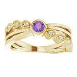 14K Gold Round Natural Amethyst Criss-Cross Bezel-Set Ring - Yellow Gold - view 3