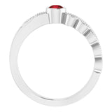 14K Gold Round Natural Mozambique Garnet Criss-Cross Bezel-Set Ring - White Gold - view 2