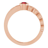 14K Gold Round Natural Mozambique Garnet Criss-Cross Bezel-Set Ring - Rose Gold - view 2