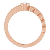 14K Gold Round Natural White Sapphire Criss-Cross Bezel-Set Ring - Rose Gold - view 2