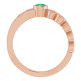14K Gold Round Natural Emerald Criss-Cross Bezel-Set Ring - Rose Gold - view 2