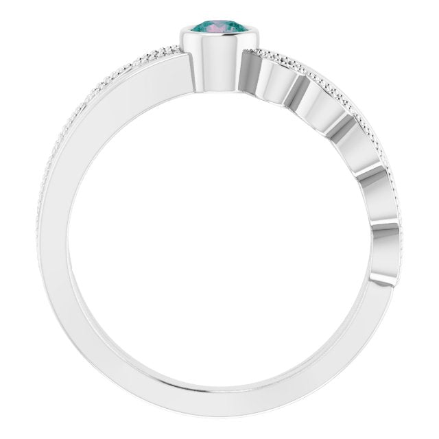 Platinum Round Natural Alexandrite Criss-Cross Bezel-Set Ring - view 2