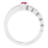 14K Gold Round Natural Ruby Criss-Cross Bezel-Set Ring - White Gold - view 2