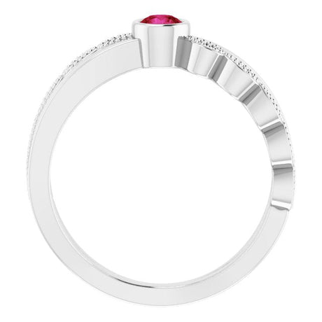Platinum Round Natural Ruby Criss-Cross Bezel-Set Ring - view 2