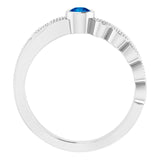 Platinum Round Natural Blue Sapphire Criss-Cross Bezel-Set Ring - view 2